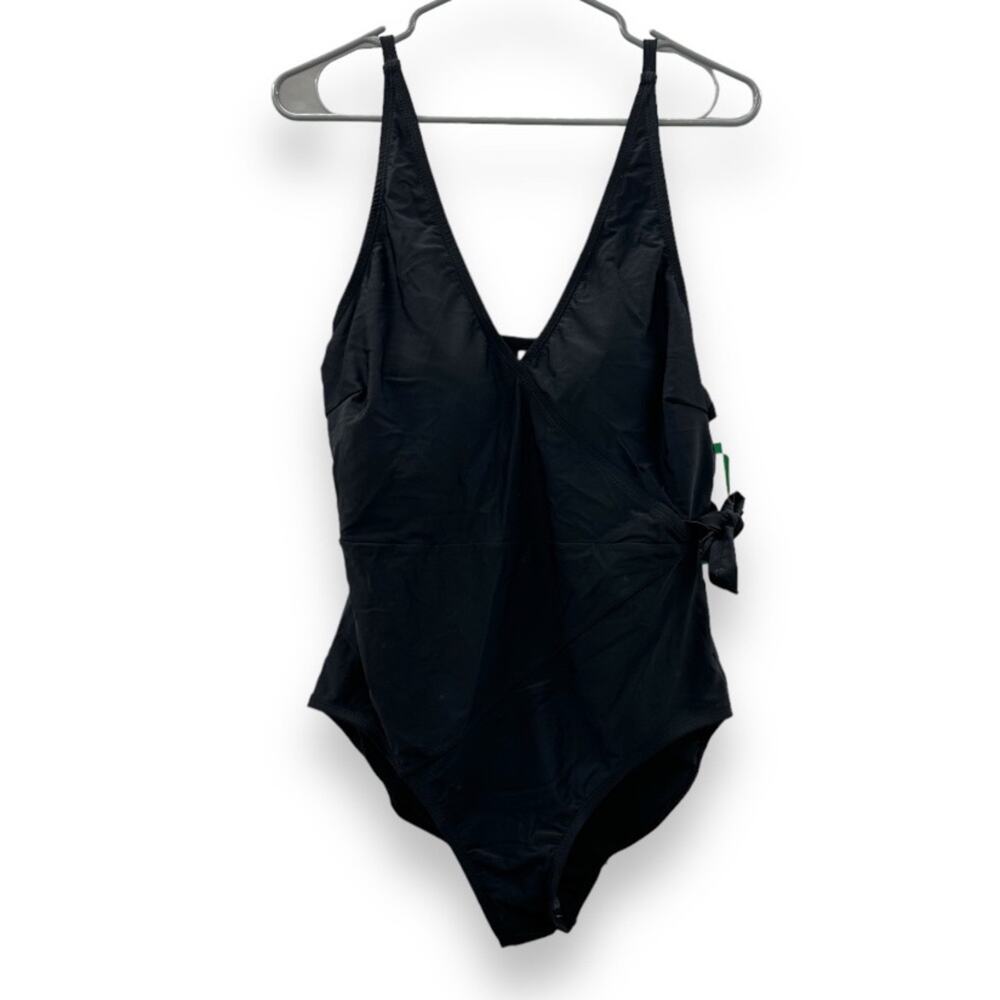 Carole Hochman Black Sleeveless V Neck Side Tie One Piece Swimsuit Size XL NWT